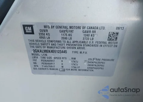 2014 GMC Terrain Sle-1 z USA, uszkodzony, nr VIN 2GKALMEK4E6123445